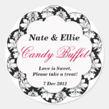 Black & White Scallop Damask Candy Buffet Sticker