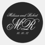 Black White Script Monograms Wedding Favour Sticke Sticker