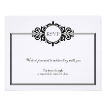 Black white scroll Victorian wedding rsvp response Announcement