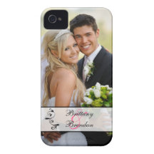 Black, White Scroll Wedding Photo iPhone 4 Case