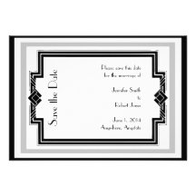 Black White Silver Art Deco Frame Save the Date Custom Invite