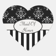 Black & White Striped Baroque Heart Sticker