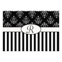 Black & White Striped Baroque Personalized Announcement
