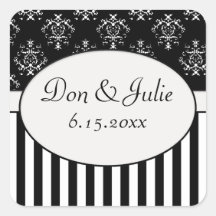 Black & White Striped Baroque Square Stickers