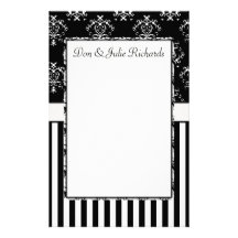 Black & White Striped Baroque Personalized Stationery