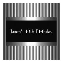 Black White Style Silver Mens 40th Personalized Invite