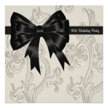 Black White Swirl 40th Birthday Party Announcements
