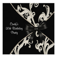 Black White Swirl  50th Birthday Party Personalized Invites