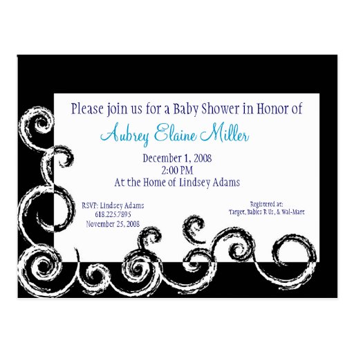 Black & White Swirl Baby Shower Invitation Post Cards