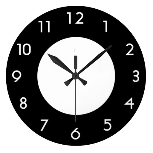 Black & White Wall Clock with White Numbers Zazzle