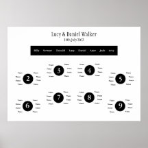 Black & White Wedding Seating Table Plan Poster