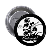 Black white wildflower bridesmaid button