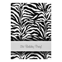 Black White Zebra 21st Birthday Party Custom Invite