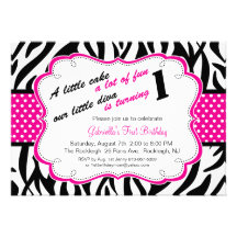 Black & White Zebra Girls First Birthday Invite
