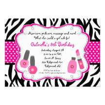 Black & White Zebra Girls Spa Invite