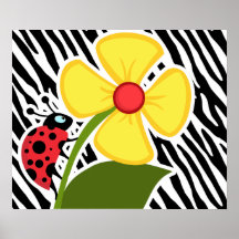 Black & White Zebra Stripes; Ladybugs Print