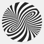 BLACK WHITE ZEBRA SWIRLS PATTERNS OPTICAL ILLUSION ROUND STICKER