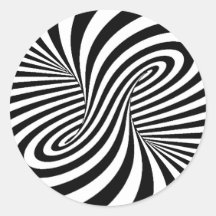 BLACK WHITE ZEBRA SWIRLS PATTERNS OPTICAL ILLUSION ROUND STICKER
