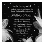Black Winter White Feathers Holiday Invitation