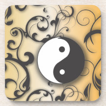 Black With Bronze Yin & Yang Drink Coaster
