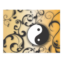 Black with Bronze Yin & Yang with scrolls Post Cards