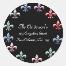 Black with Colourful Fleurs Address Labels Round Stickers