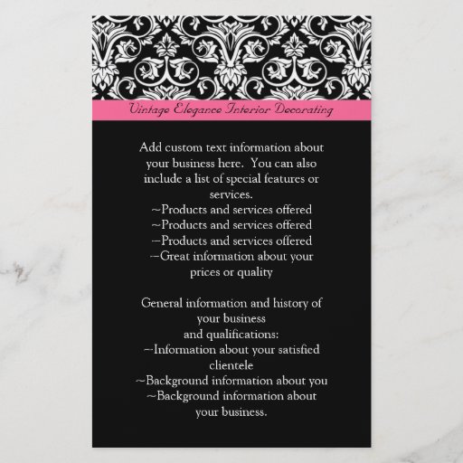 Black with Pink Passion Damask Flyer Design