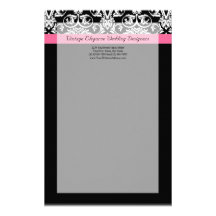 Black with Pink Passion Damask Stationery