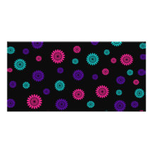Black with pink turquoise purple flowers photo greeting card