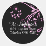 Black with Purple Vine/Leaves Address Labels Round Sticker