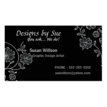 Black with Silver Flowers Business Card Template