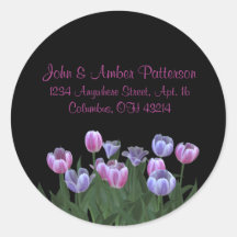 Black with Tulip Flowers Address Labels Sticker