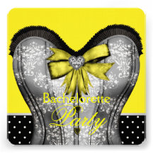 Black Yellow Damask Corset Bachelorette Party Announcement
