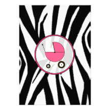 Black Zebra Print and Pink Baby Shower Invitation