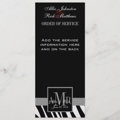 Black Zebra Print Monograms Wedding Program Announcements by monogramgallery