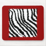 Black Zebra Print Pattern on Deep Red. Mouse Pads