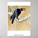 Blackbird in snow Ukiyoe Poster