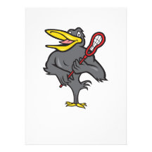 Blackbird With Lacrosse Stick Cartoon Personalized Announcements