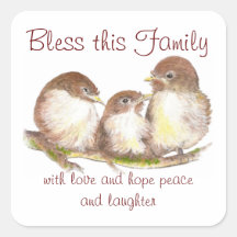 Bless this Family, Quote, Sparrow Birds Stickers