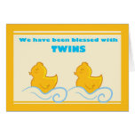 Blessed with twins ducky announcement card