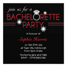 Bling Ring Red Bachelorette Party Custom Invitation