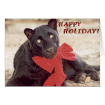 Blk Leopard holiday bow Greeting Card
