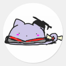 Blobcat graduation round sticker