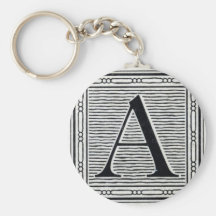Block Letter "A" Woodcut Woodblock Initial Key Chain