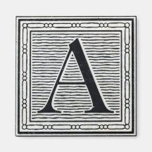 Block Letter "A" Woodcut Woodblock Initial Fridge Magnet