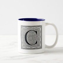 Block Letter "C" Woodcut Woodblock Inital Mug