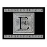 Block Letter "E" Woodcut Woodblock Inital Post Card