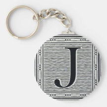 Block Letter "J" Woodcut Woodblock Inital Keychain