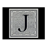 Block Letter "J" Woodcut Woodblock Inital Post Cards