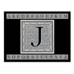 Block Letter "J" Woodcut Woodblock Inital Post Cards